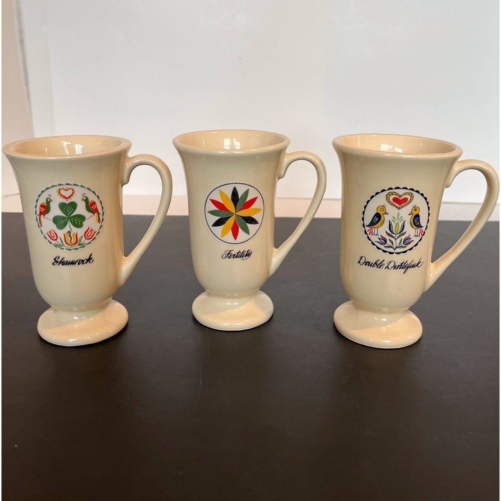 Vintage Pennsylvania Dutch Hex Signs Folk Art Irish Mugs.
